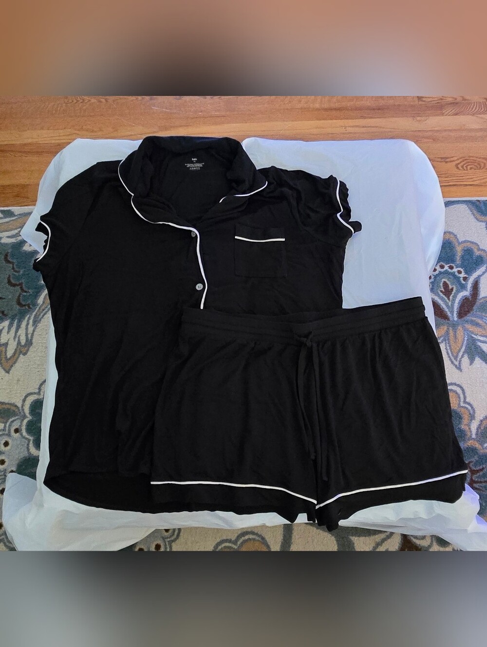 Knix Black Modal Short-Sleeve Knit Pajama Set with White Piping
